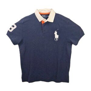 Polo Ralph Lauren Big Pony Navy Polo Shirt White Collar #3 Men's Size L